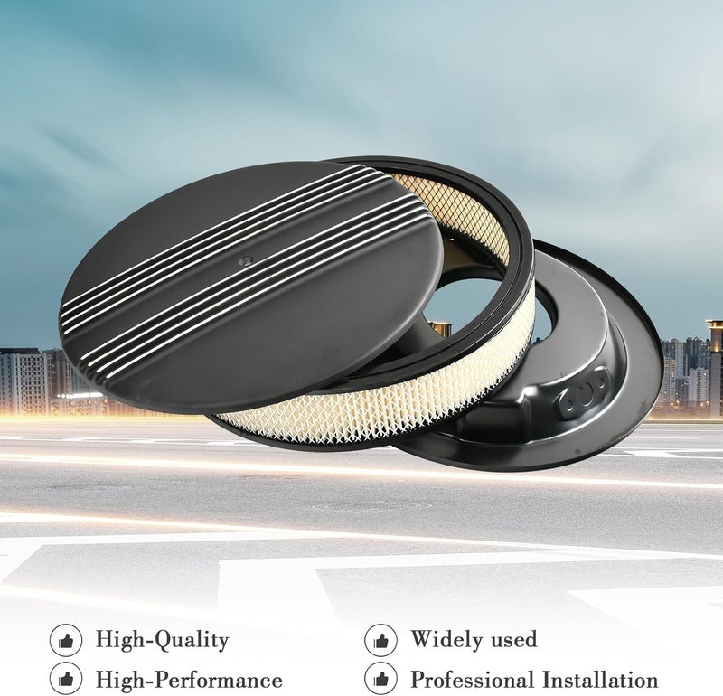 TBAPFS 14 x 3 Inch Round Black Air Cleaner Kit Half Finned Drop Base Compatible with Chevy Ford GM - Image 5